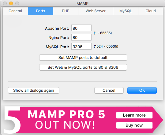 MAMP 80 & 3306 Ports MAMP 80 & 3306 Ports