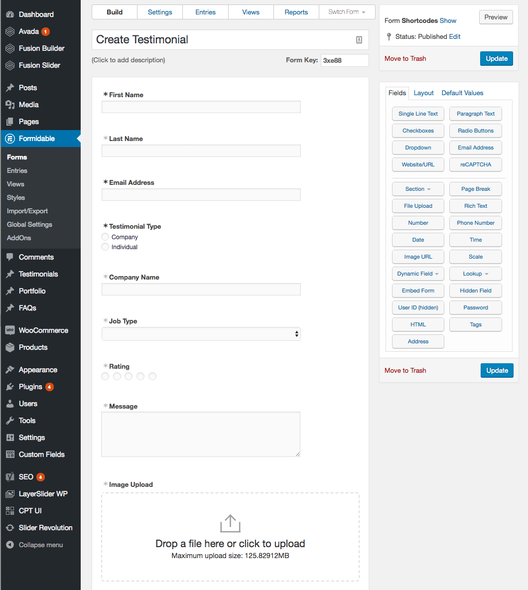 FMP testimonial form build